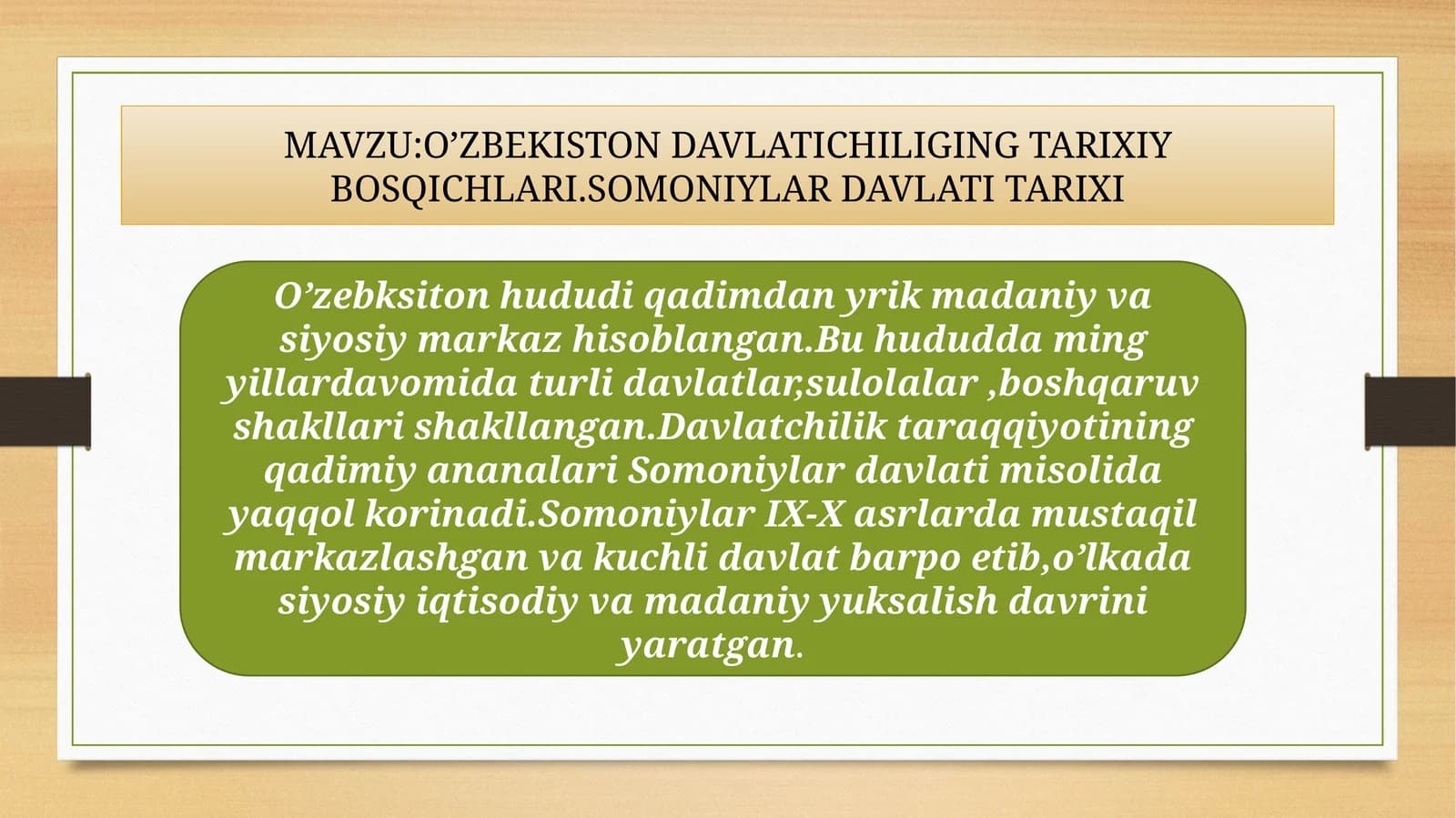 O‘zbekiston davlatchiligining tarixiy bosqichlari. Somoniylar davlati tarixi (14 slaydli prezentatsi