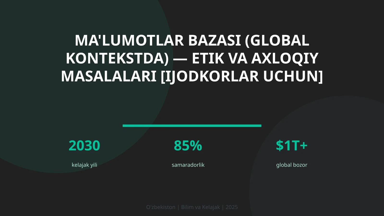 Ma'lumotlar bazasi (global kontekstda) — etik va axloqiy masalalari [ijodkorlar uchun]