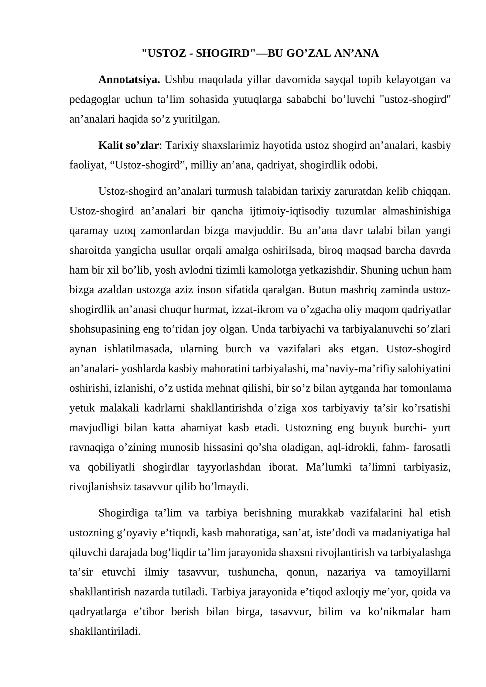 USTOZ VA SHOGIRD