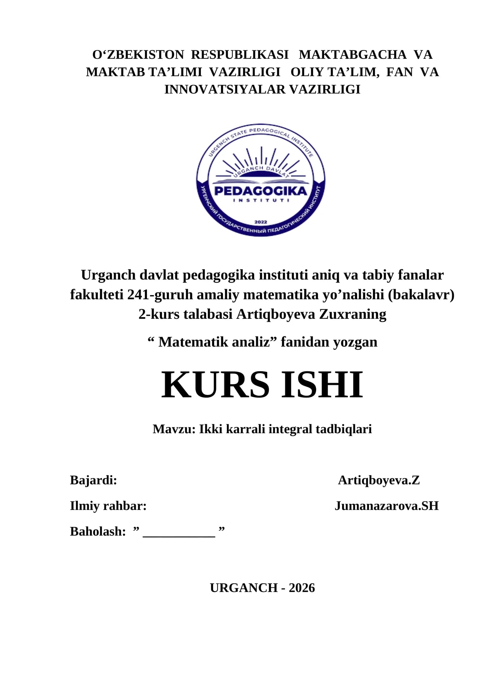 Ikki karrali integral tadbiqlari