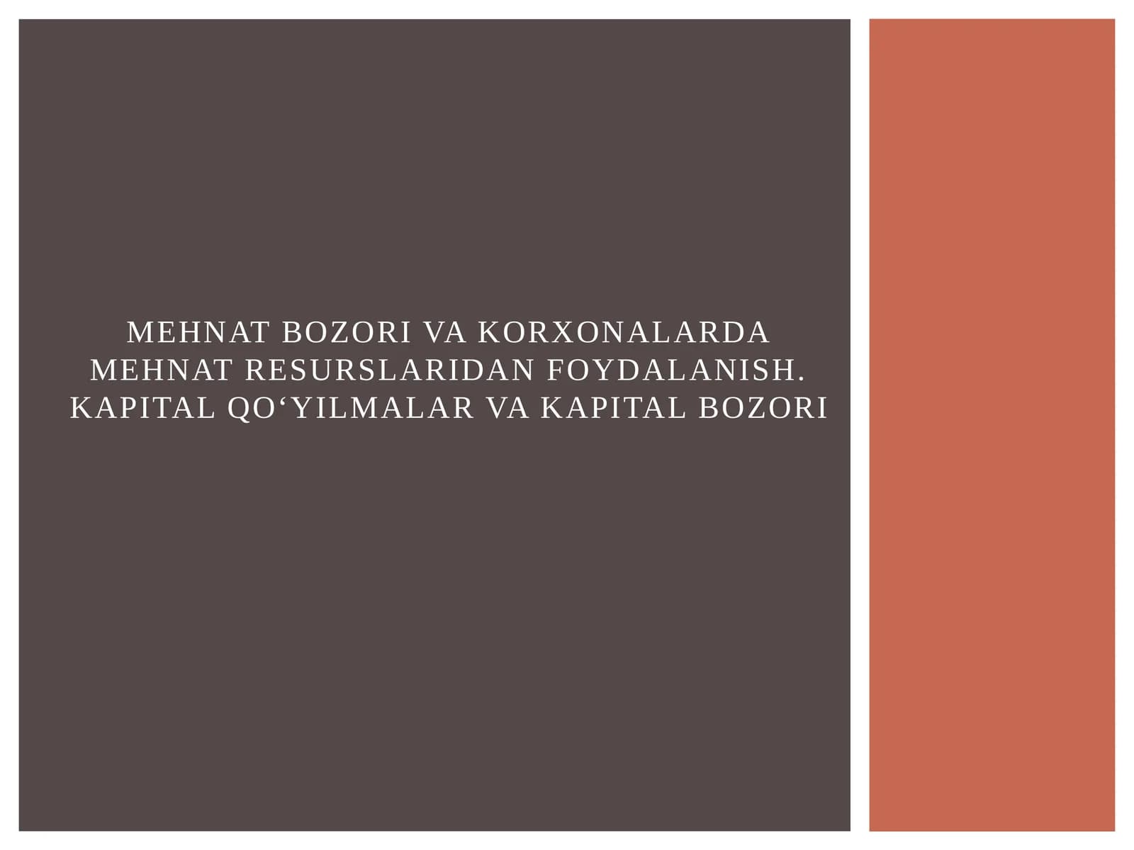 Mehnat bozori va korxonalarda mehnat resurslaridan foydalanish. Kapital qo‘yilmalar va kapital bozori