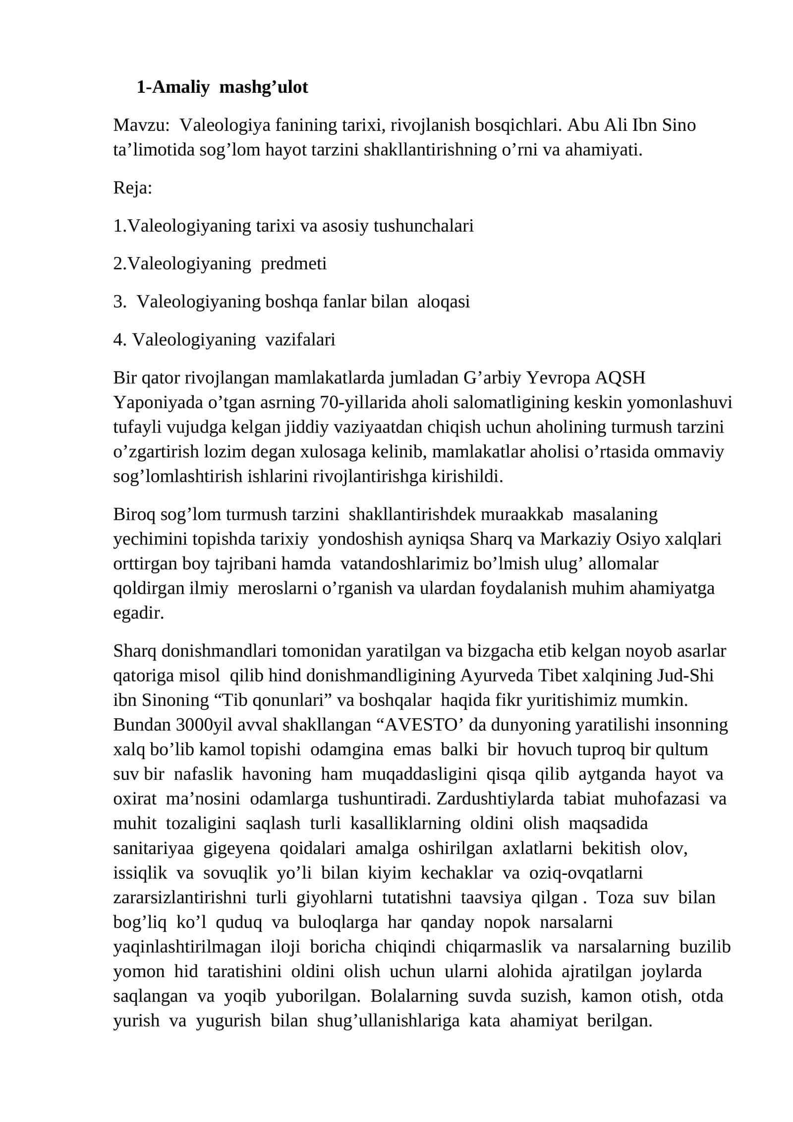 Valeologiya fanining tariхi, rivojlanish bosqichlari