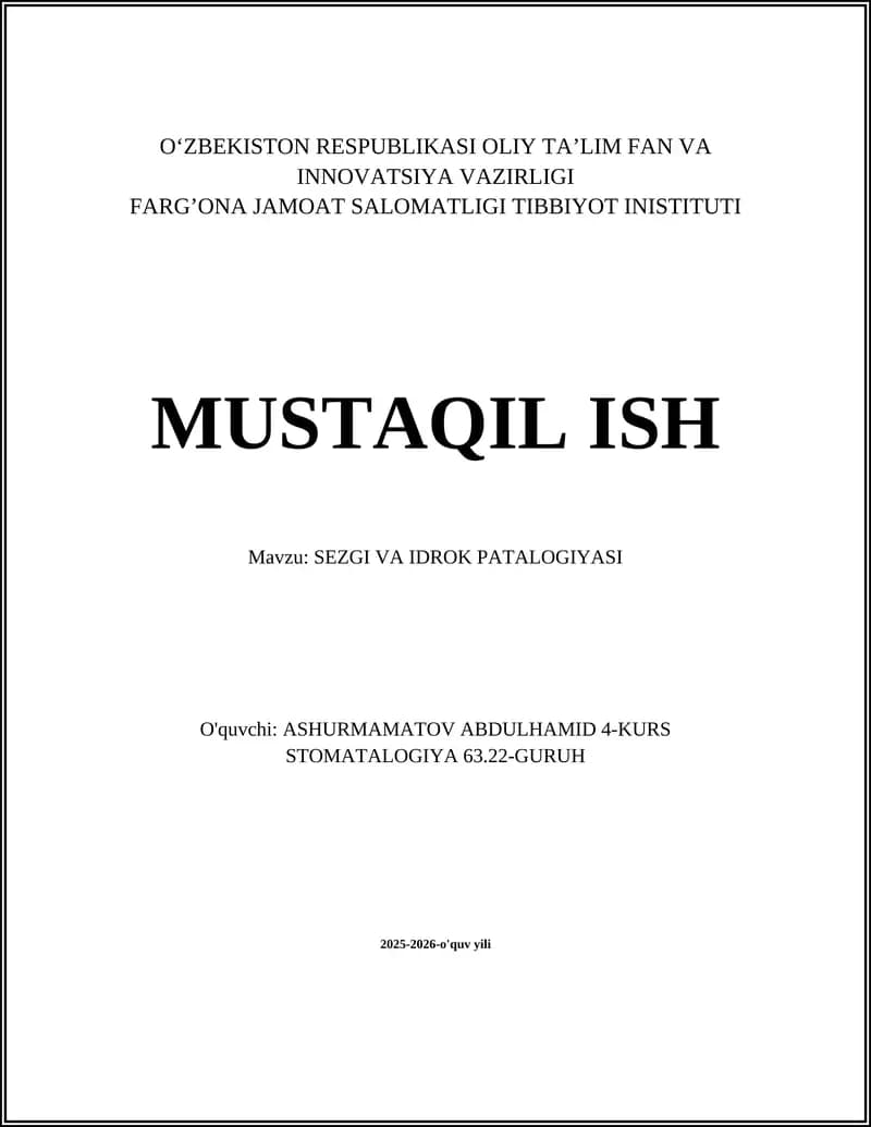 SEZGI VA IDROK PATALOGIYASI