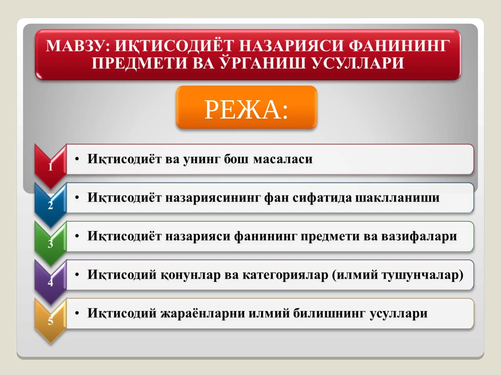 ИҚТИСОДИЁТ НАЗАРИЯСИ ФАНИНИНГ ПРЕДМЕТИ ВА ЎРГАНИШ УСУЛЛАРИ