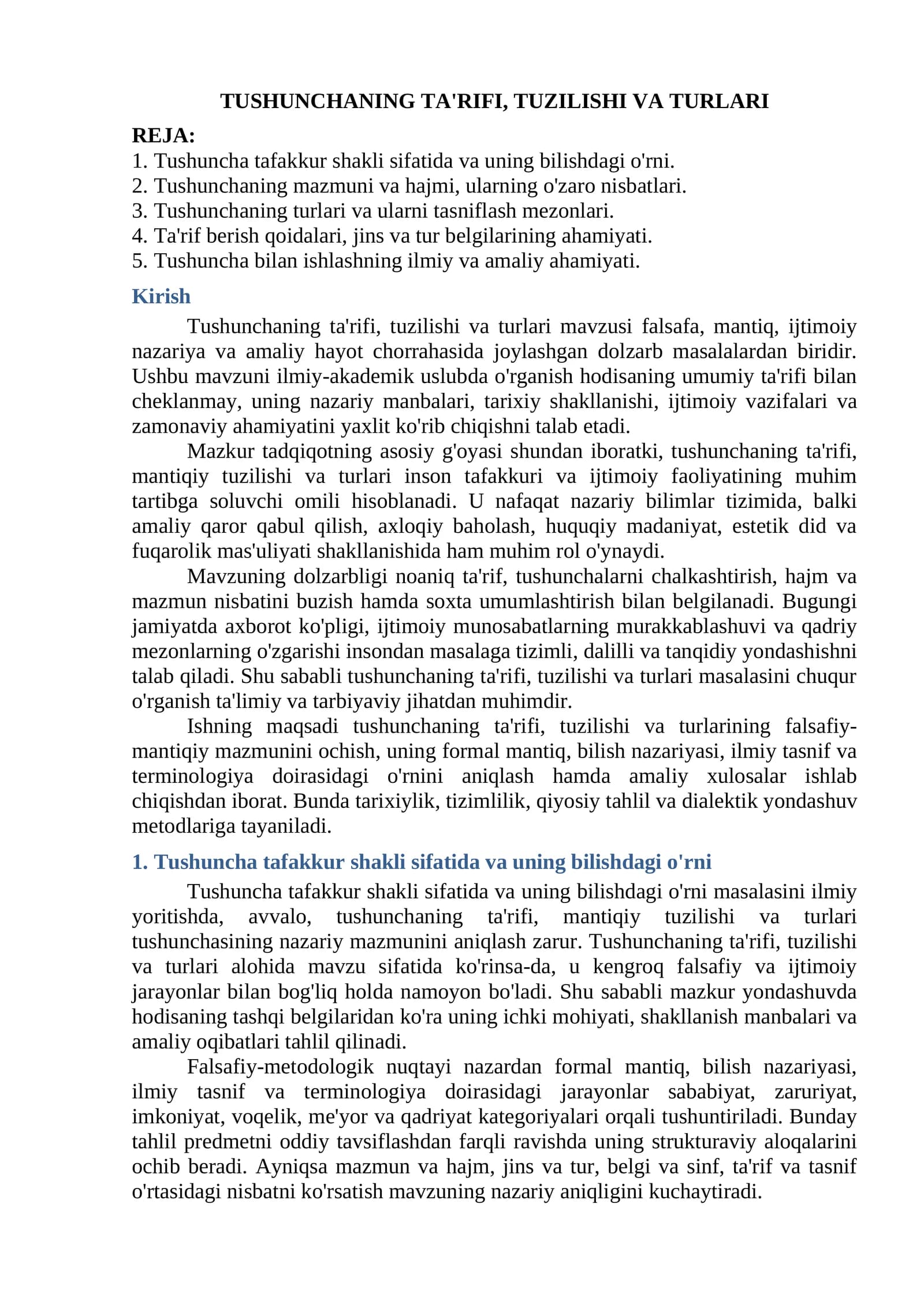 Tushunchaning ta'rifi, tuzilishi va turlari