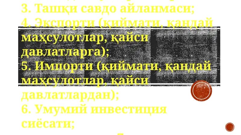 Xorijiy mamlakatning hozirgi umumiy iqtisodiy ahvoli