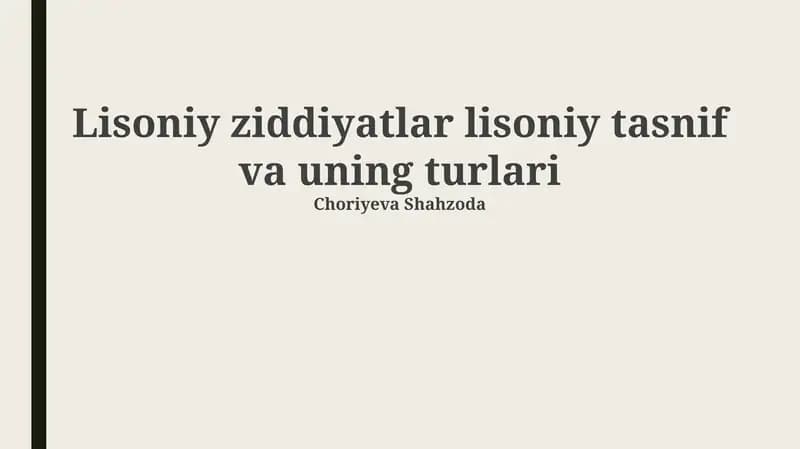 Til Tasnifining Turlari