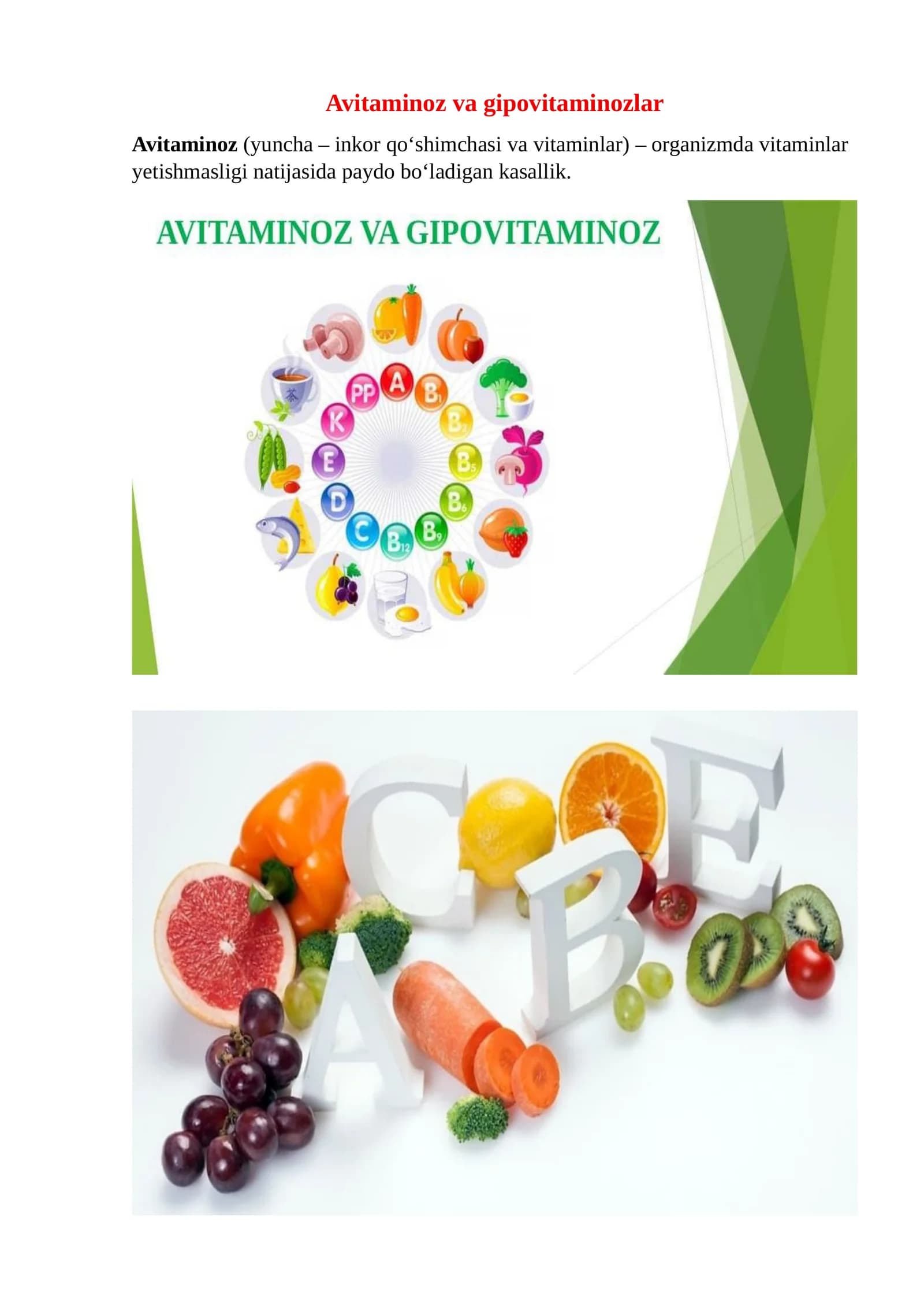 Avitaminoz va gipovitaminozlar