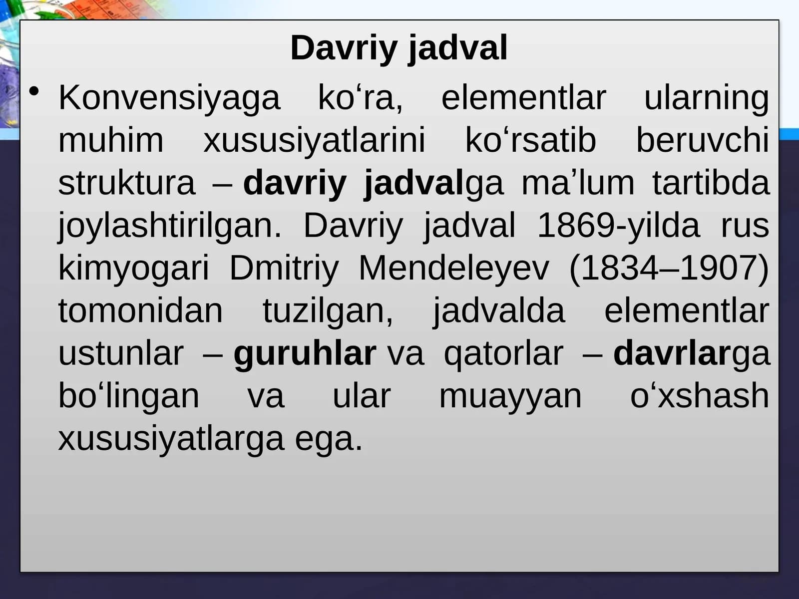 S - Elementlarning tavsifi va xossalari. Oksidlanish- qaytarilish reaksiyalari