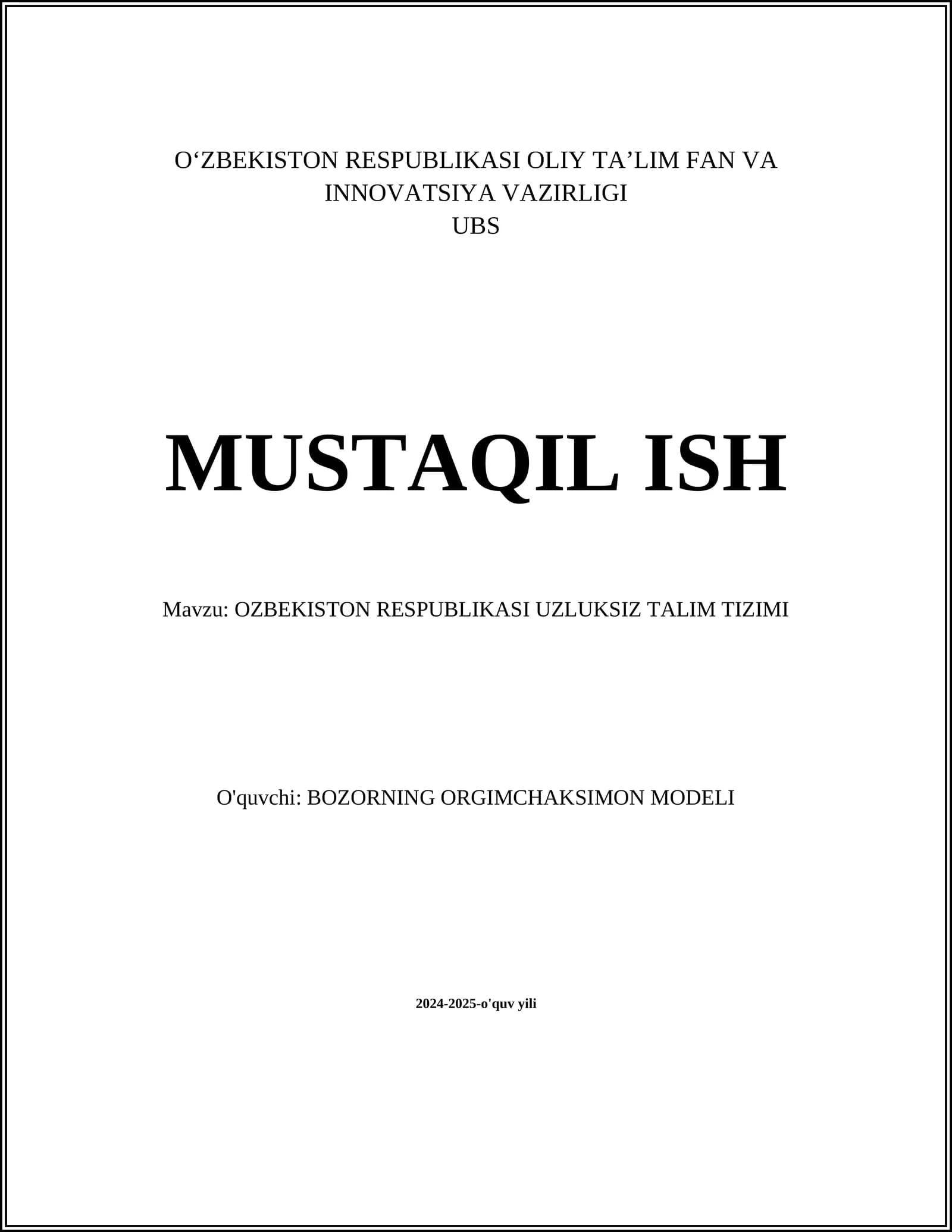 O‘zbekiston Respublikasi Uzluksiz Talim Tizimi
