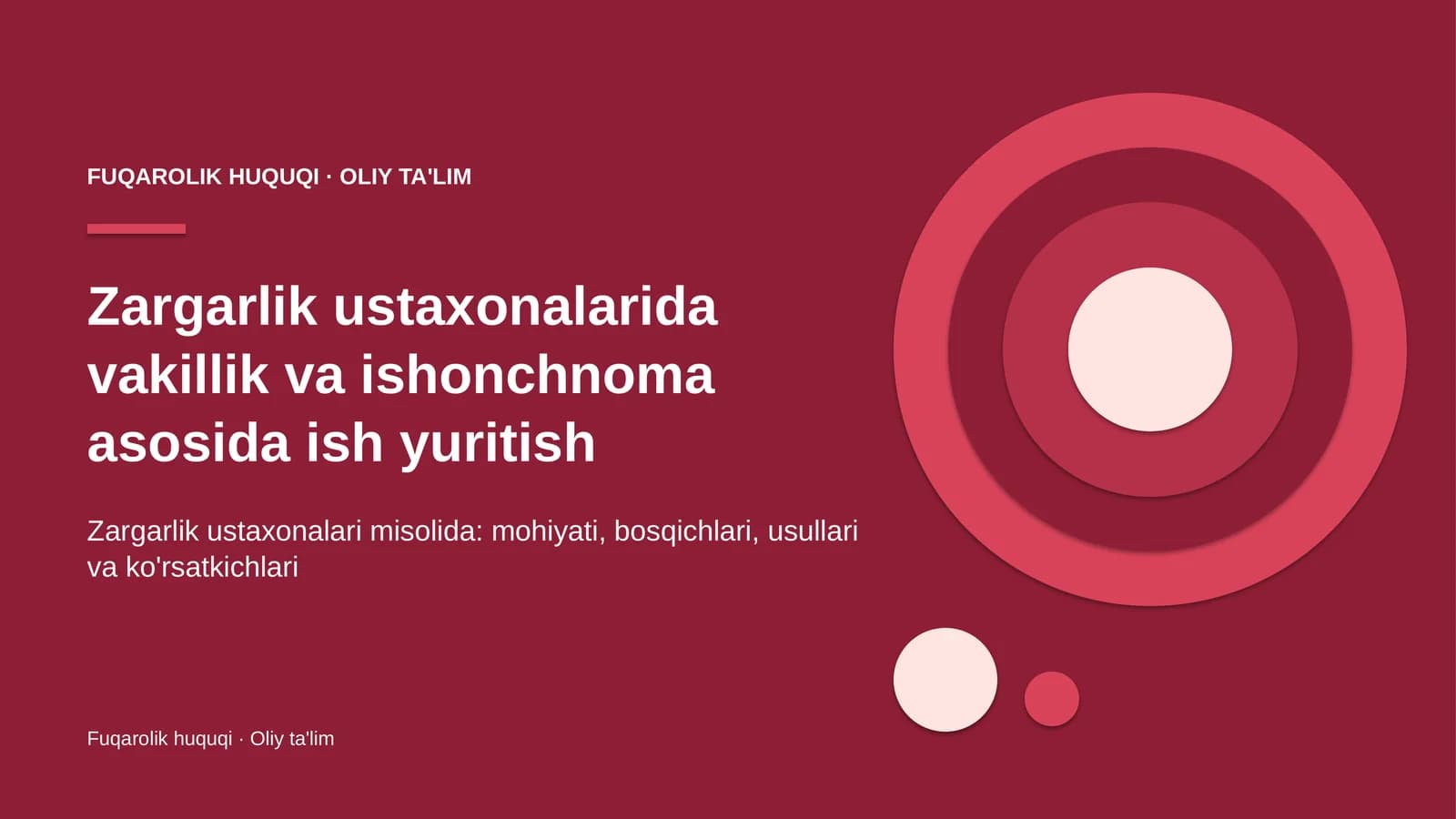 Zargarlik ustaxonalarida vakillik va ishonchnoma asosida ish yuritish