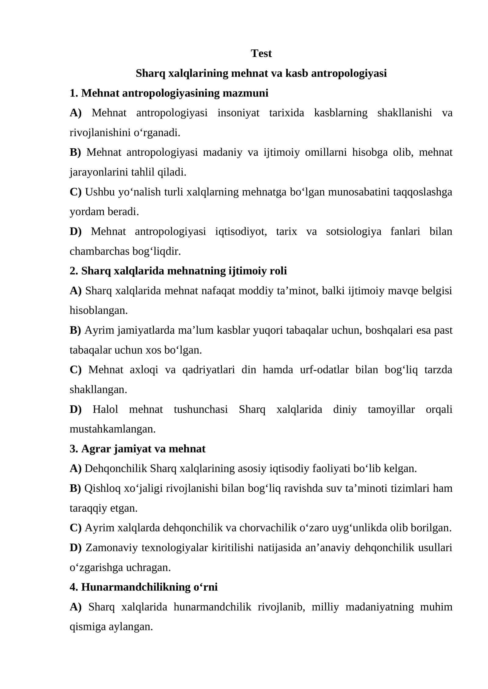 Sharq xalqlarining mehnat va kasb antropologiyasi