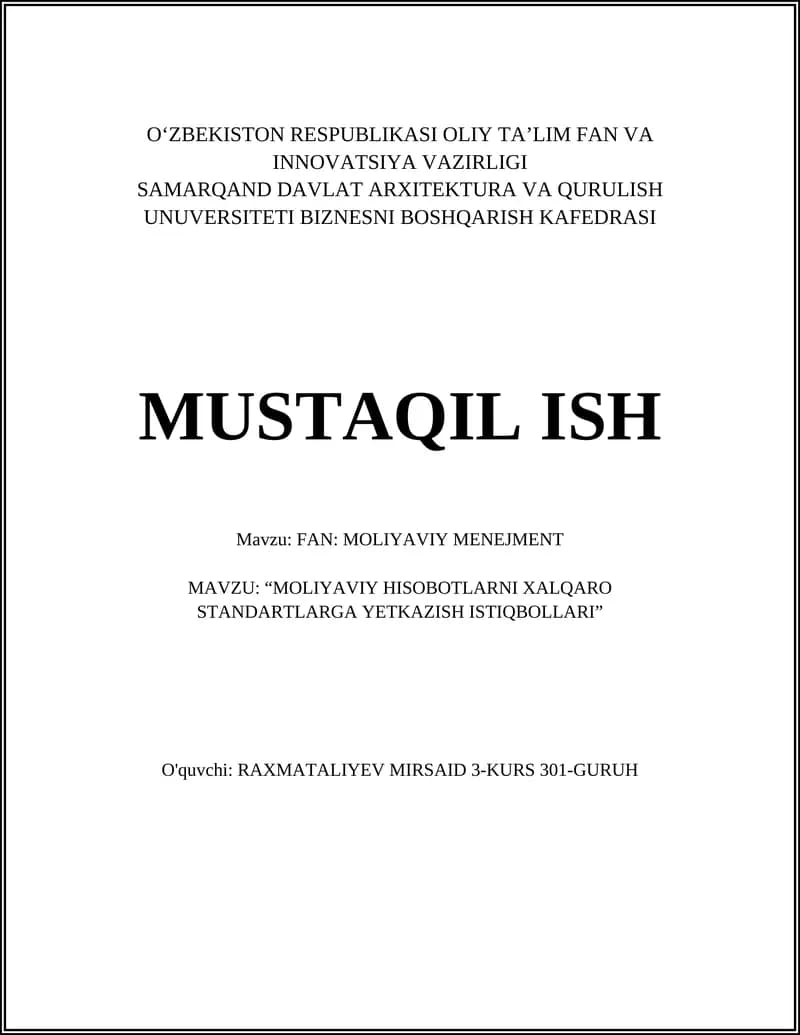 Moliyaviy Hisobotlar va IFRS