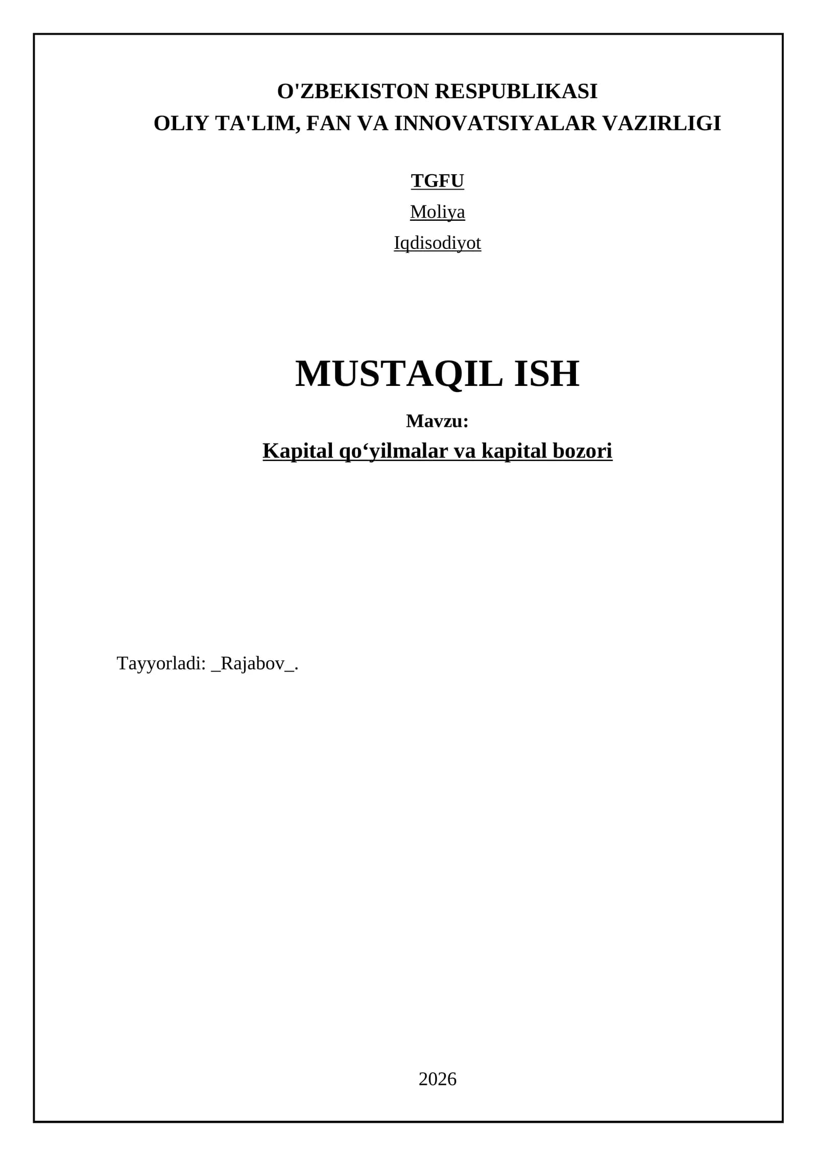 Kapital qoʻyilmalar va kapital bozori