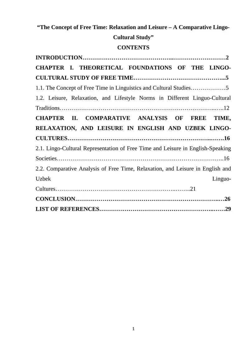 The Concept of Free Time: Relaxation and Leisure – A Comparative Lingo-Cultural Study