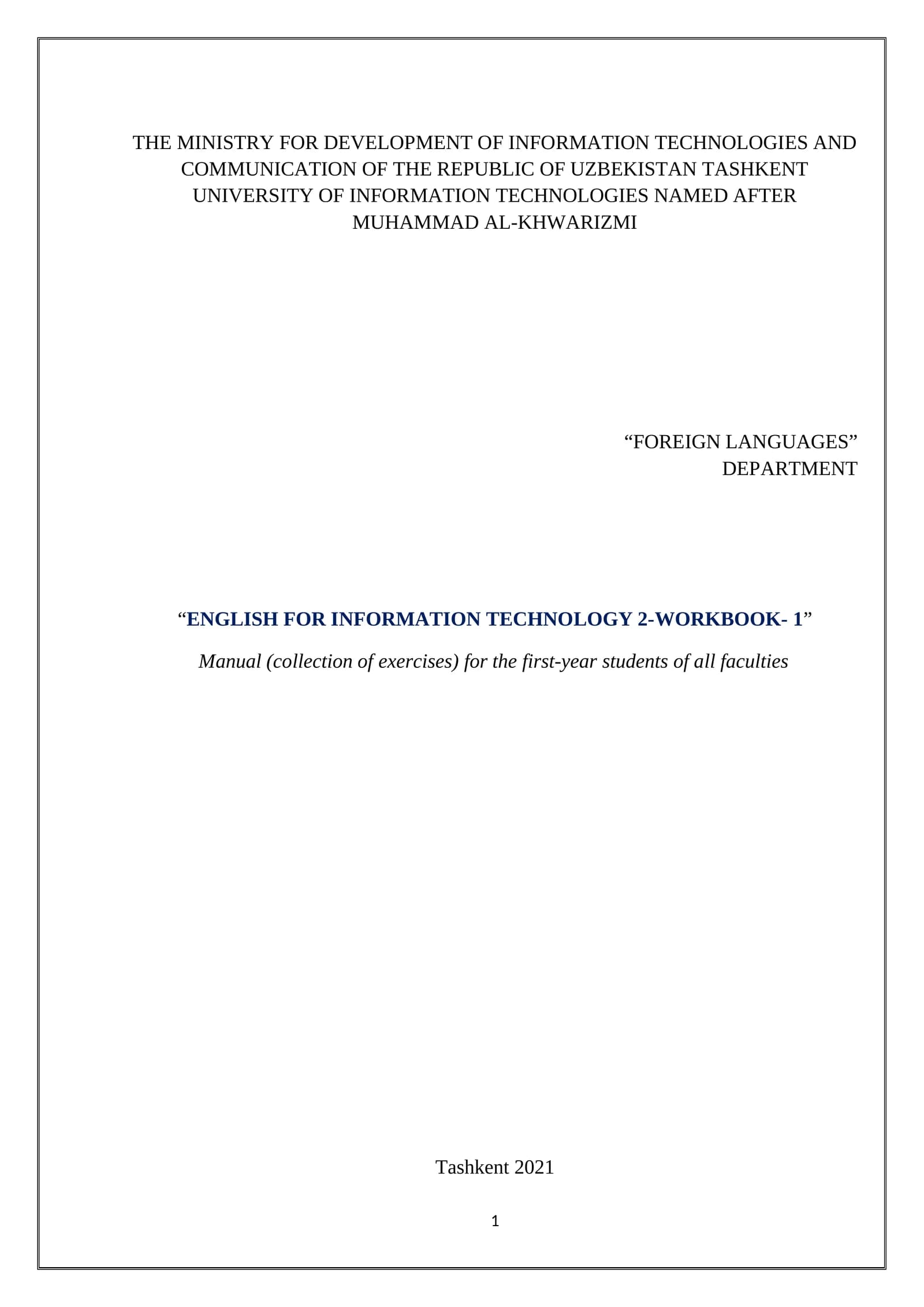 ENGLISH FOR INFORMATION TECHNOLOGY 2-WORKBOOK- 1