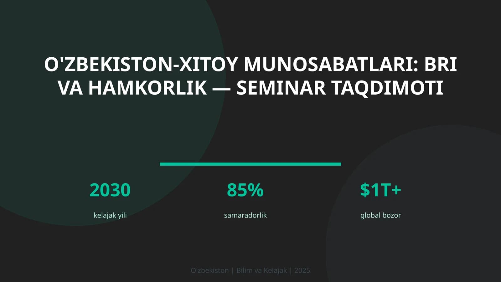 O'zbekiston-Xitoy munosabatlari: BRI va hamkorlik — seminar taqdimoti