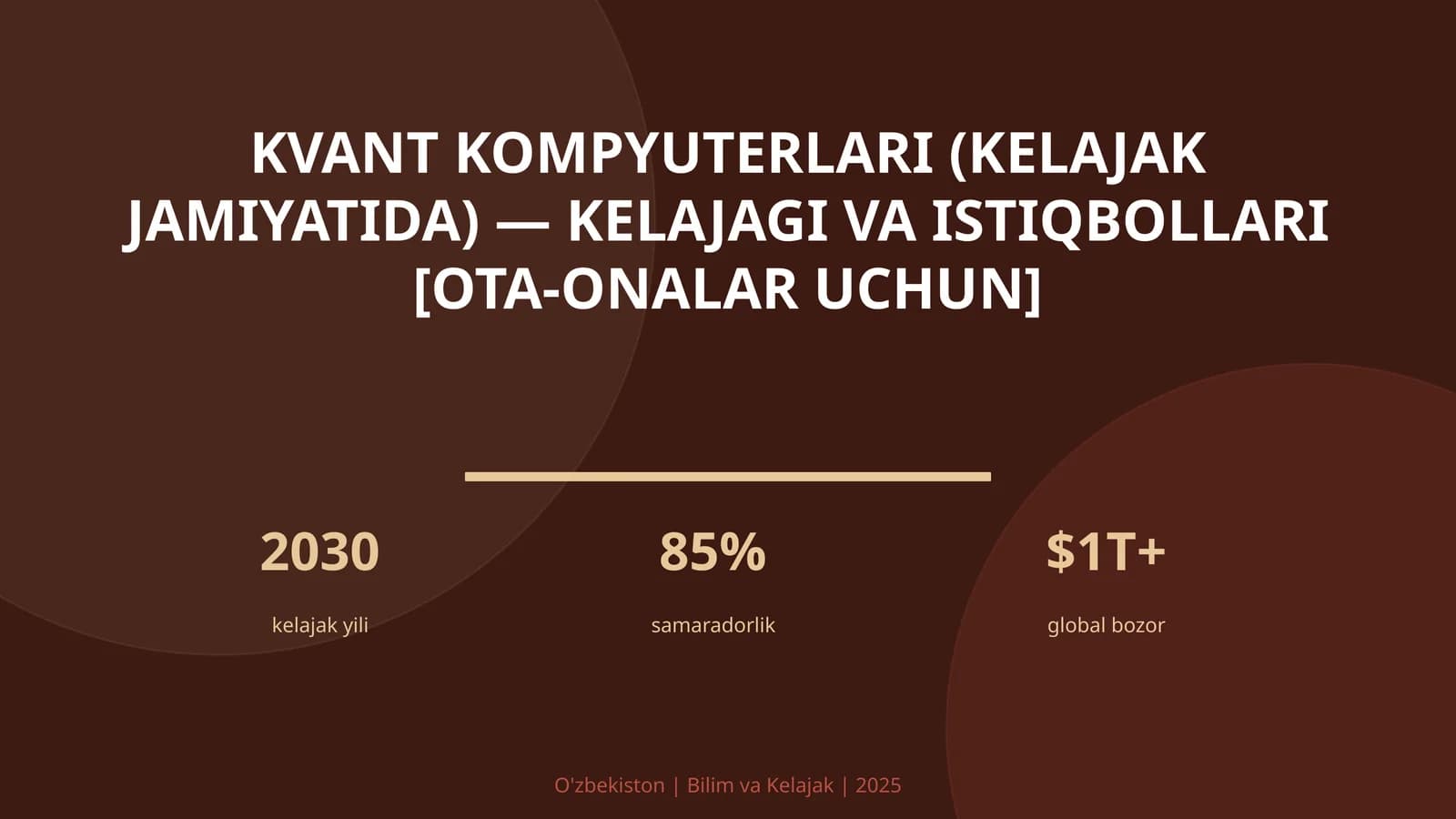 KVANT KOMPYUTERLARI (KELAJAK JAMIYATIDA) — KELAJAGI VA ISTIQBOLLARI [OTA-ONALAR UCHUN]