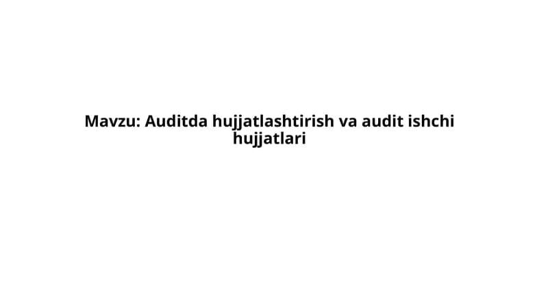 Auditda hujjatlashtirish va audit ishchi hujjatlari