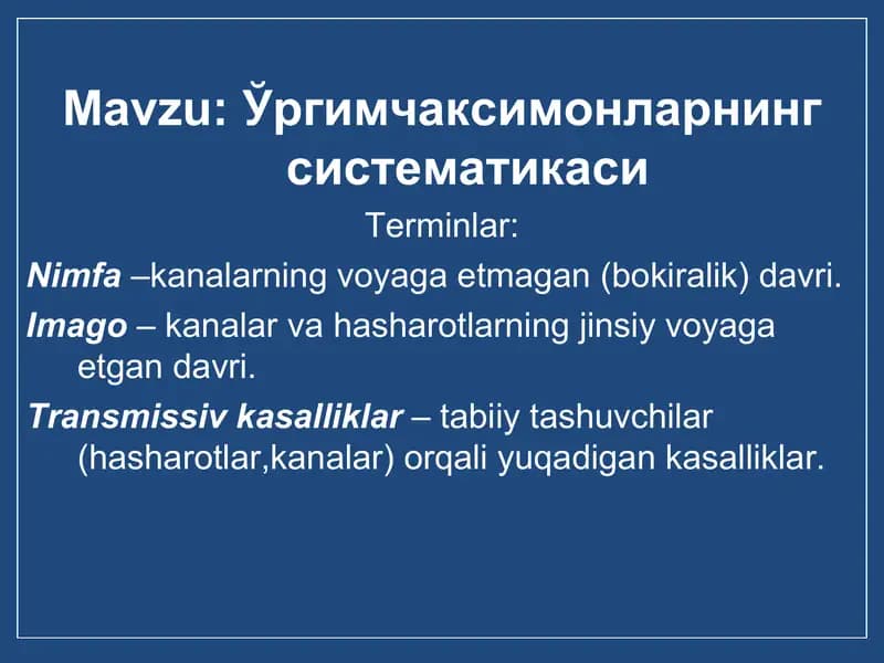 O’rgimchaksimonlar sistematikasi