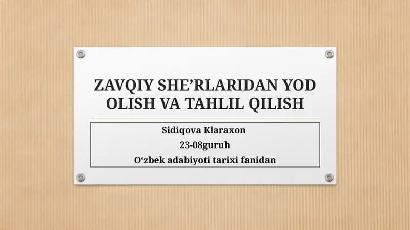 Zavqiy Ijodi