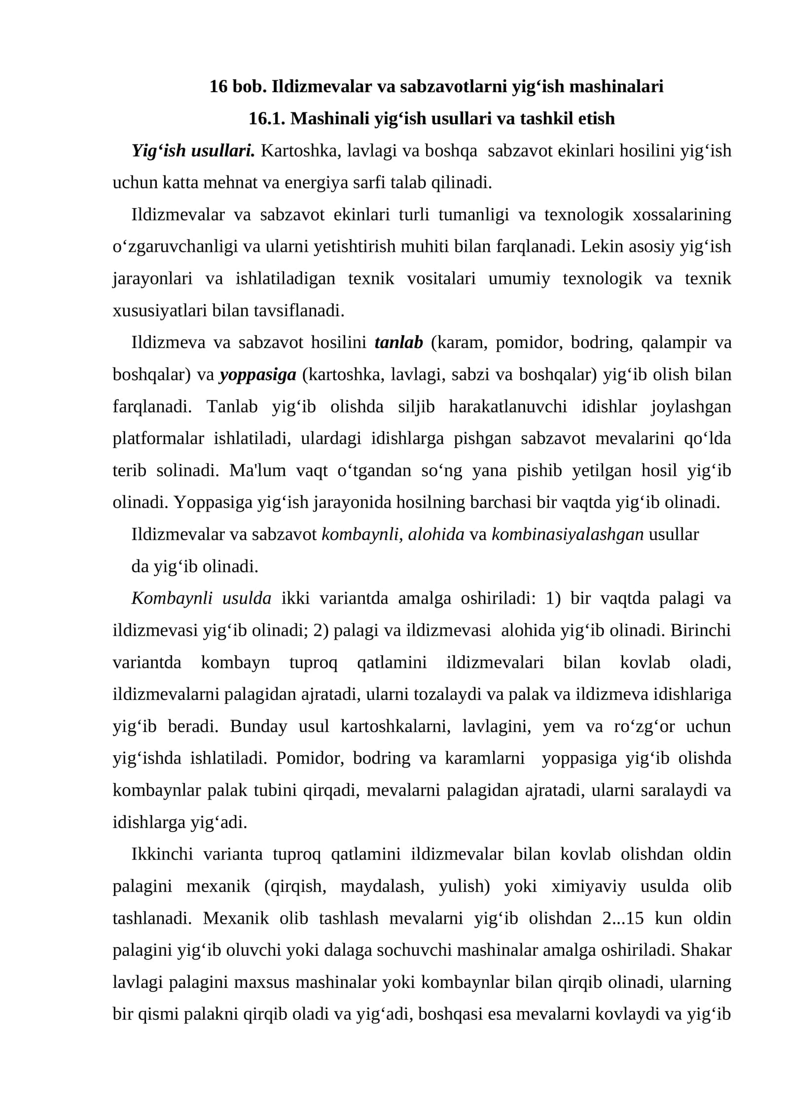 Ildizmevalar va sabzavotlarni yig‘ish mashinalari