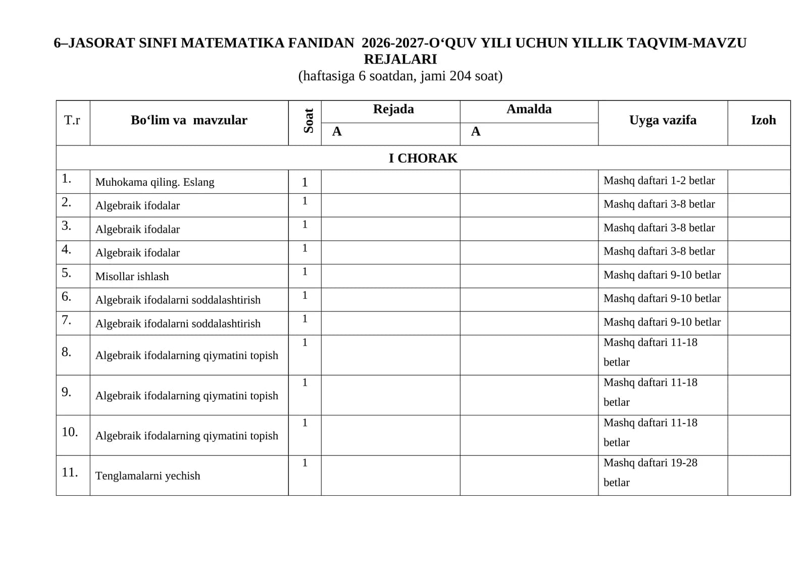 JASORAT 6-SINF MATEMATIKA 2026-2027
