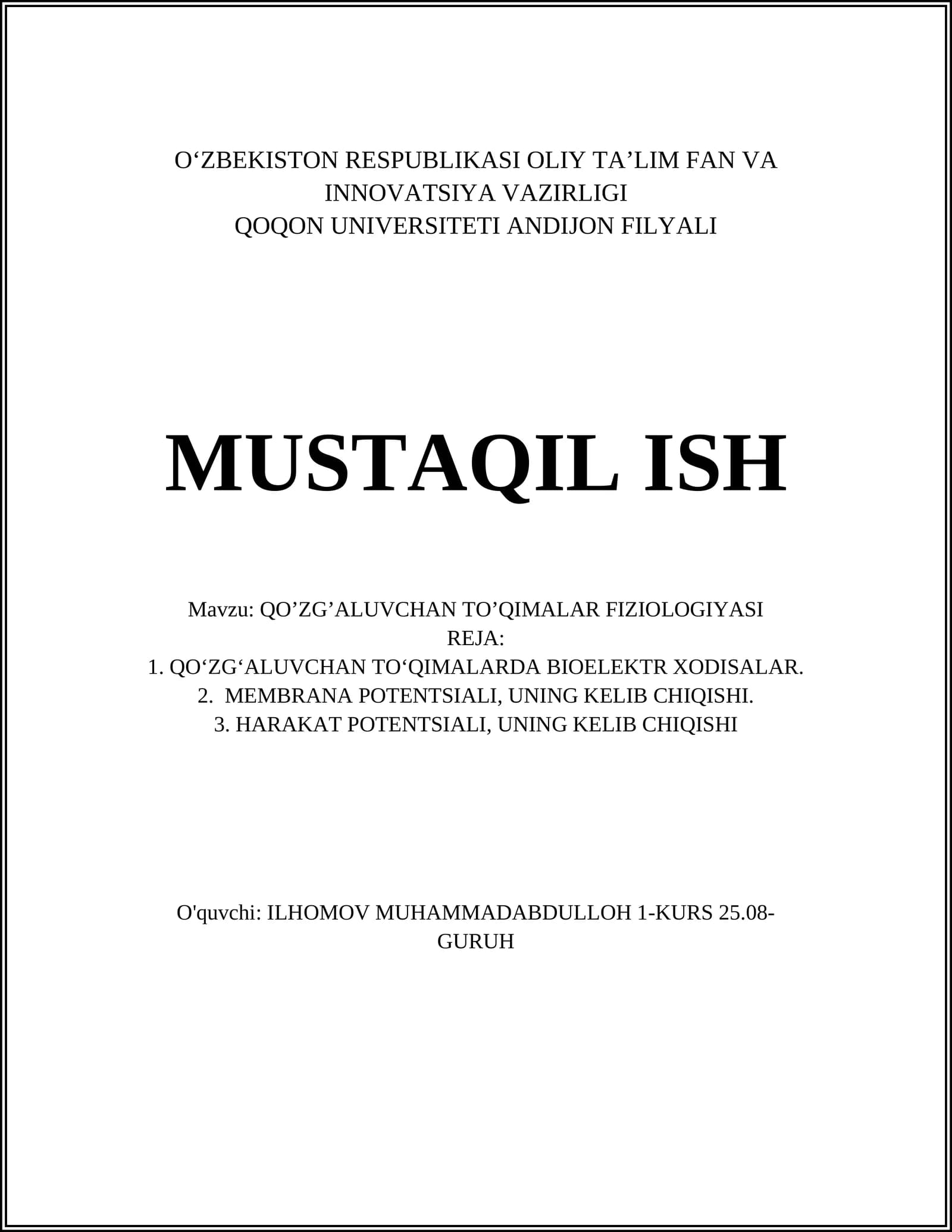 QO’ZG’ALUVCHAN TO’QIMALAR FIZIOLOGIYASI