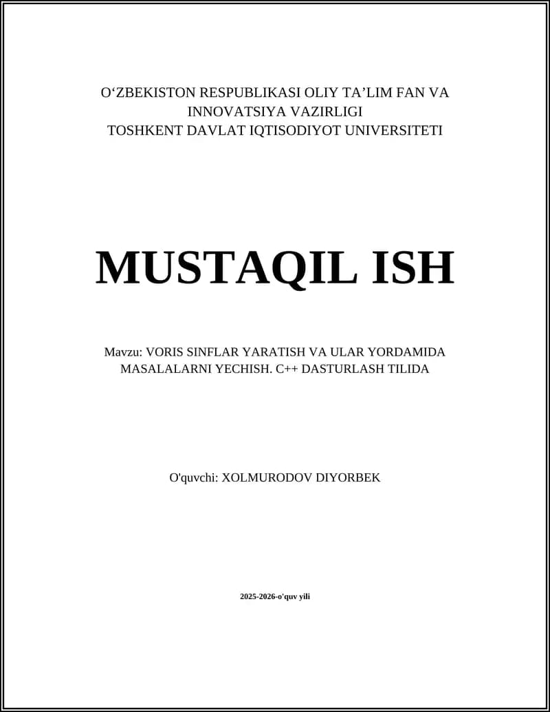 Voris SINFLAR YARATISH VA ULAR YORDAMIDA MASALALARNI YECHISH