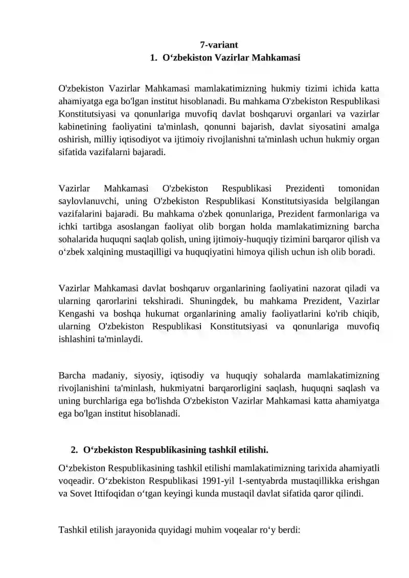 O‘zbekiston Vazirlar Mahkamasi