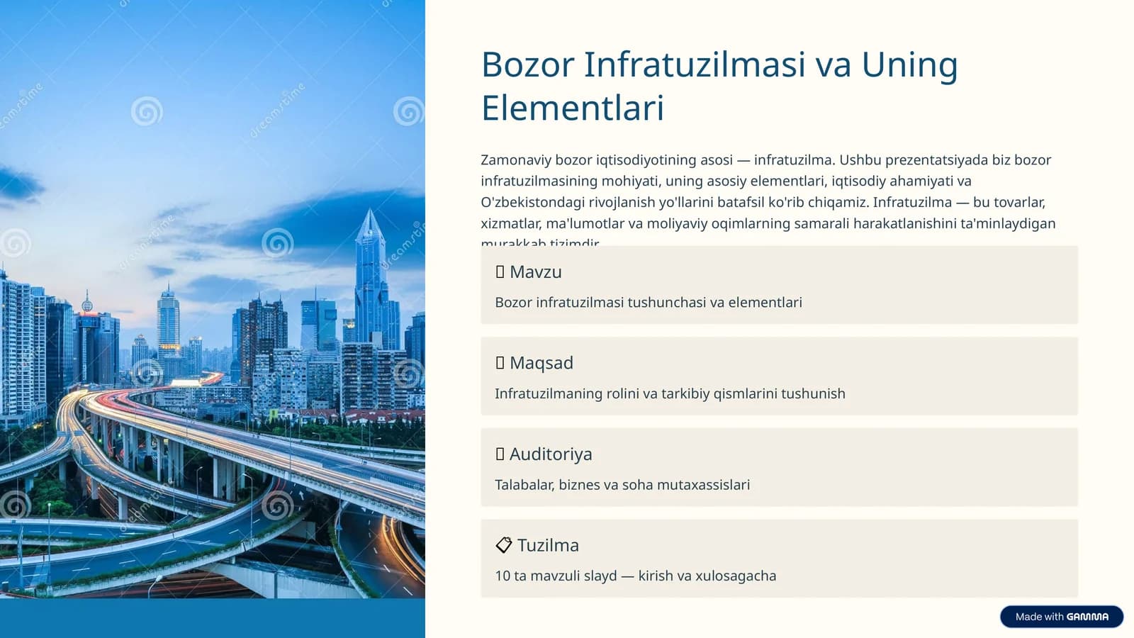 Bozor Infratuzilmasi va Uning Elementlari