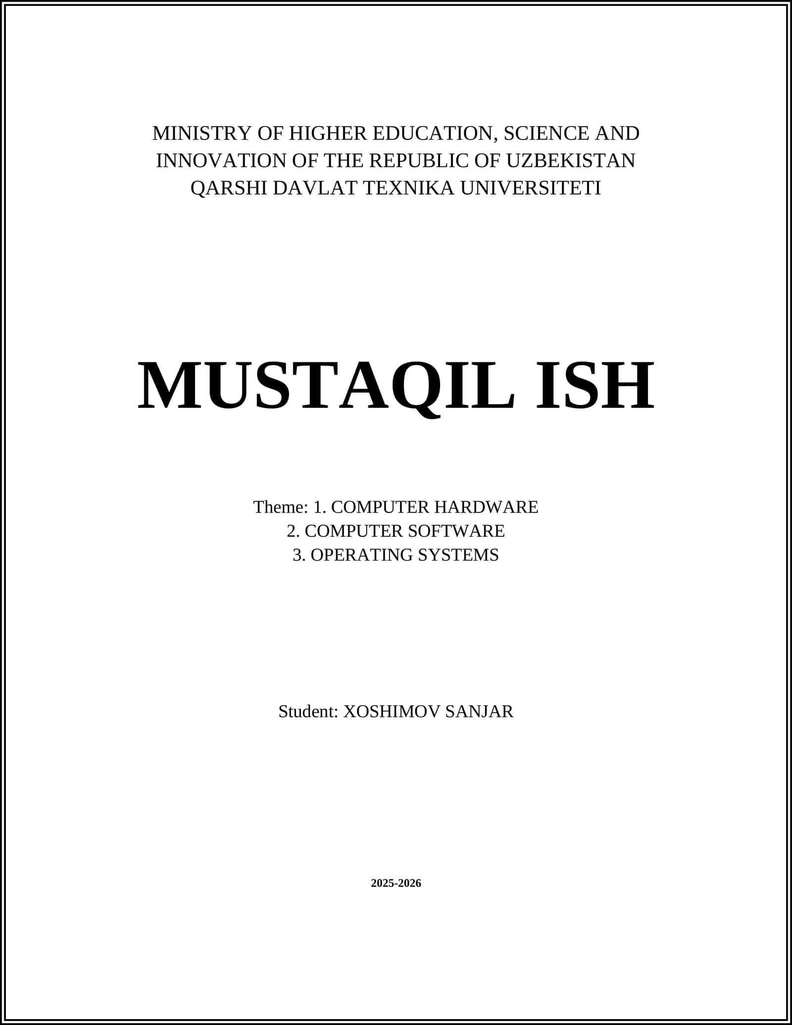 QARSHI DAVLAT TEXNIKA UNIVERSITETI