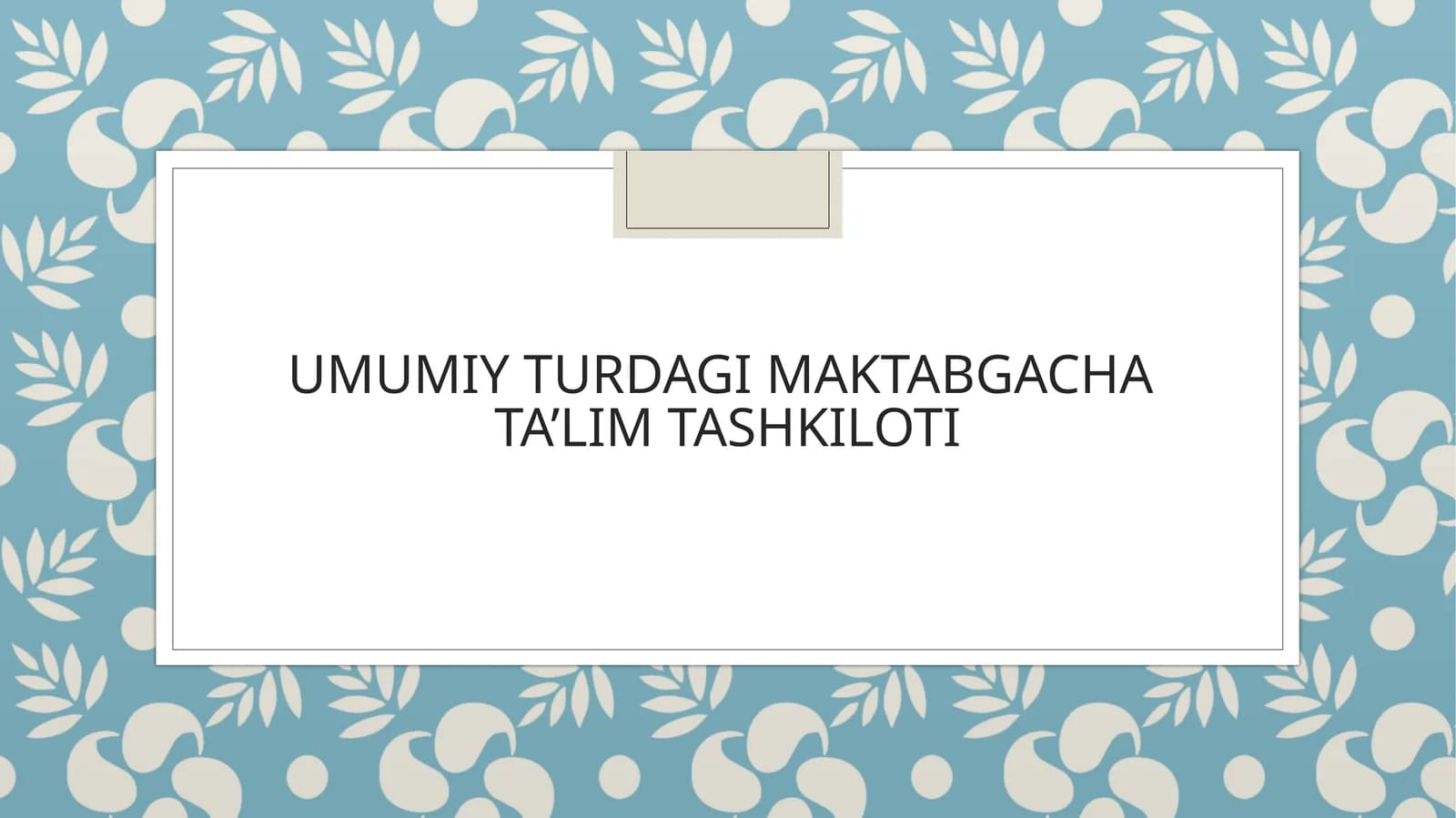 UMUMIY TURDAGI MAKTABGACHATA’LIM TASHKILOTI
