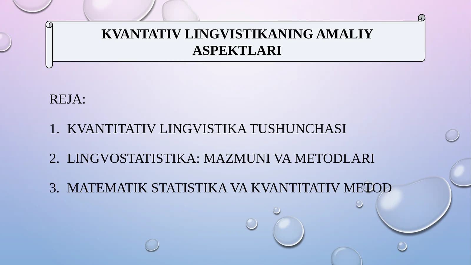 KVANTATIV LINGVISTIKANING AMALIY ASPEKTLARI