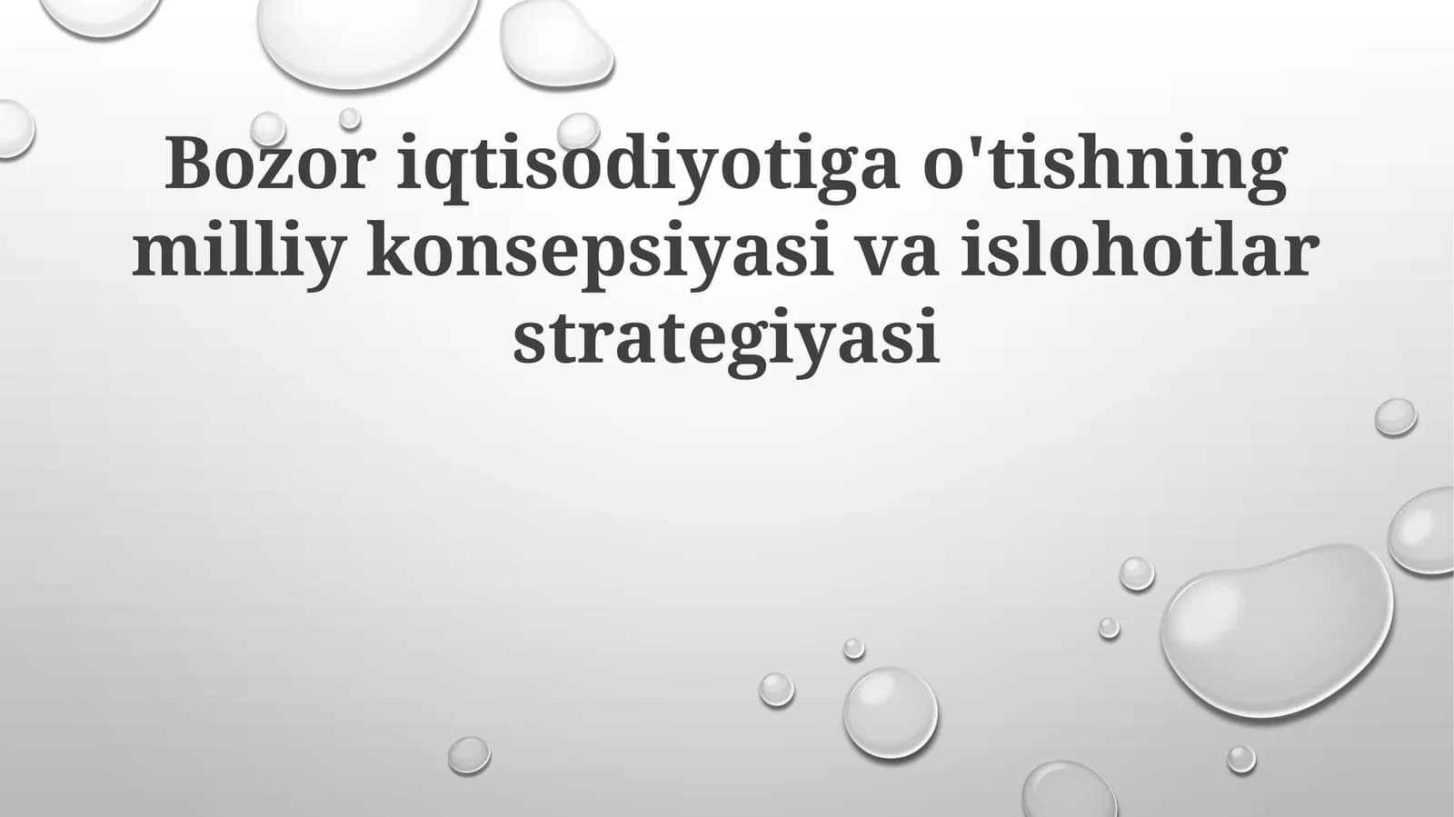 Bozor iqtisodiyotiga o'tishning milliy konsepsiyasi va islohotlar strategiyasi