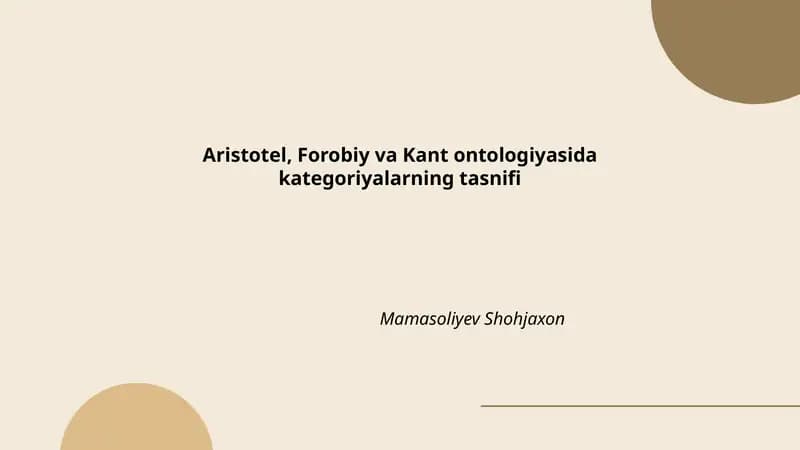 Aristotel, Forobiy va Kant ontologiyasida kategoriyalarning tasnifi