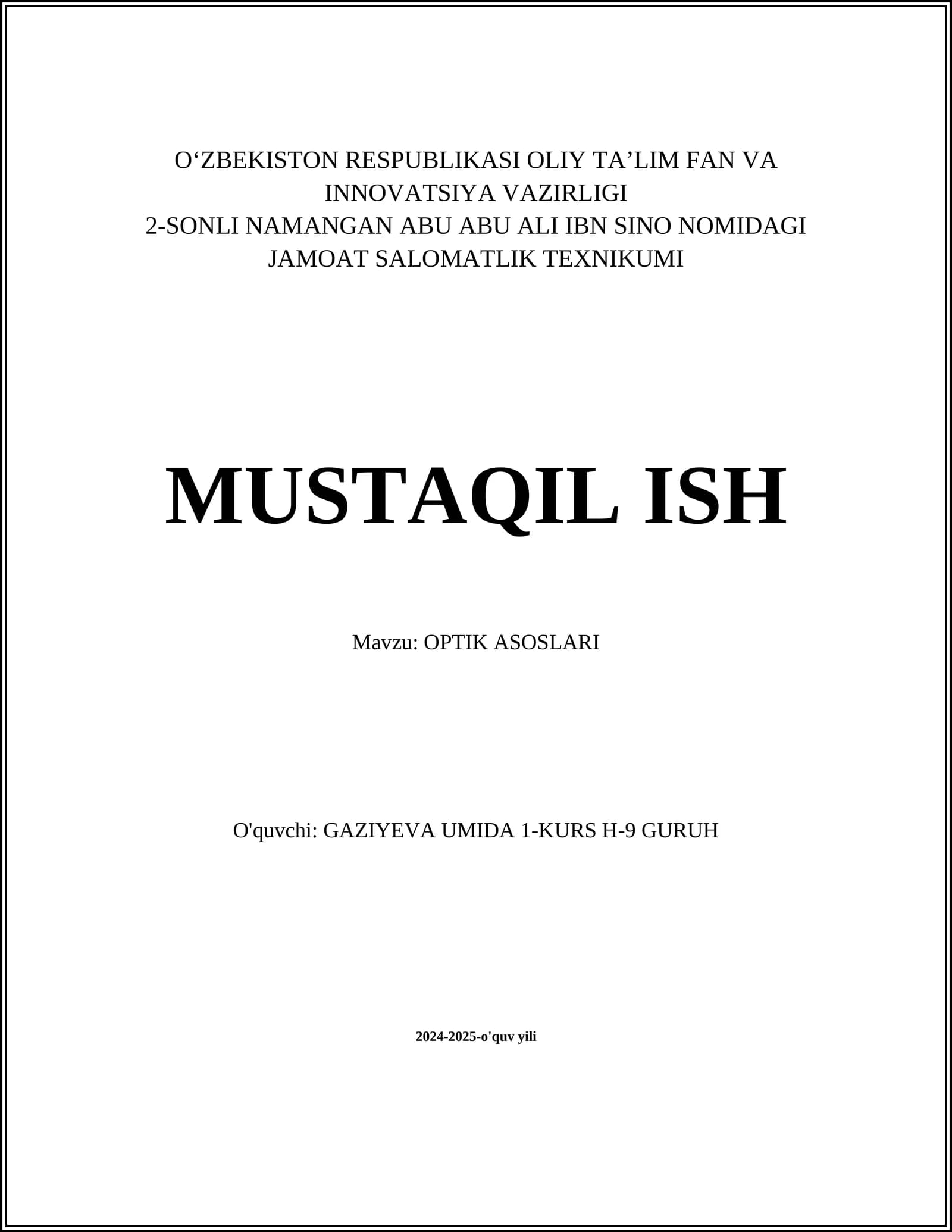 OPTIK ASOSLARI