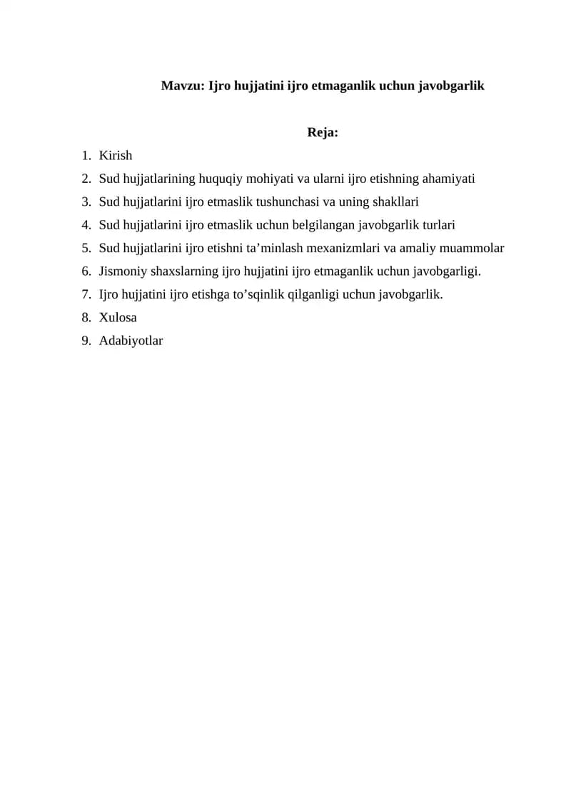 Ijro hujjatini ijro etmaganlik uchun javobgarlik