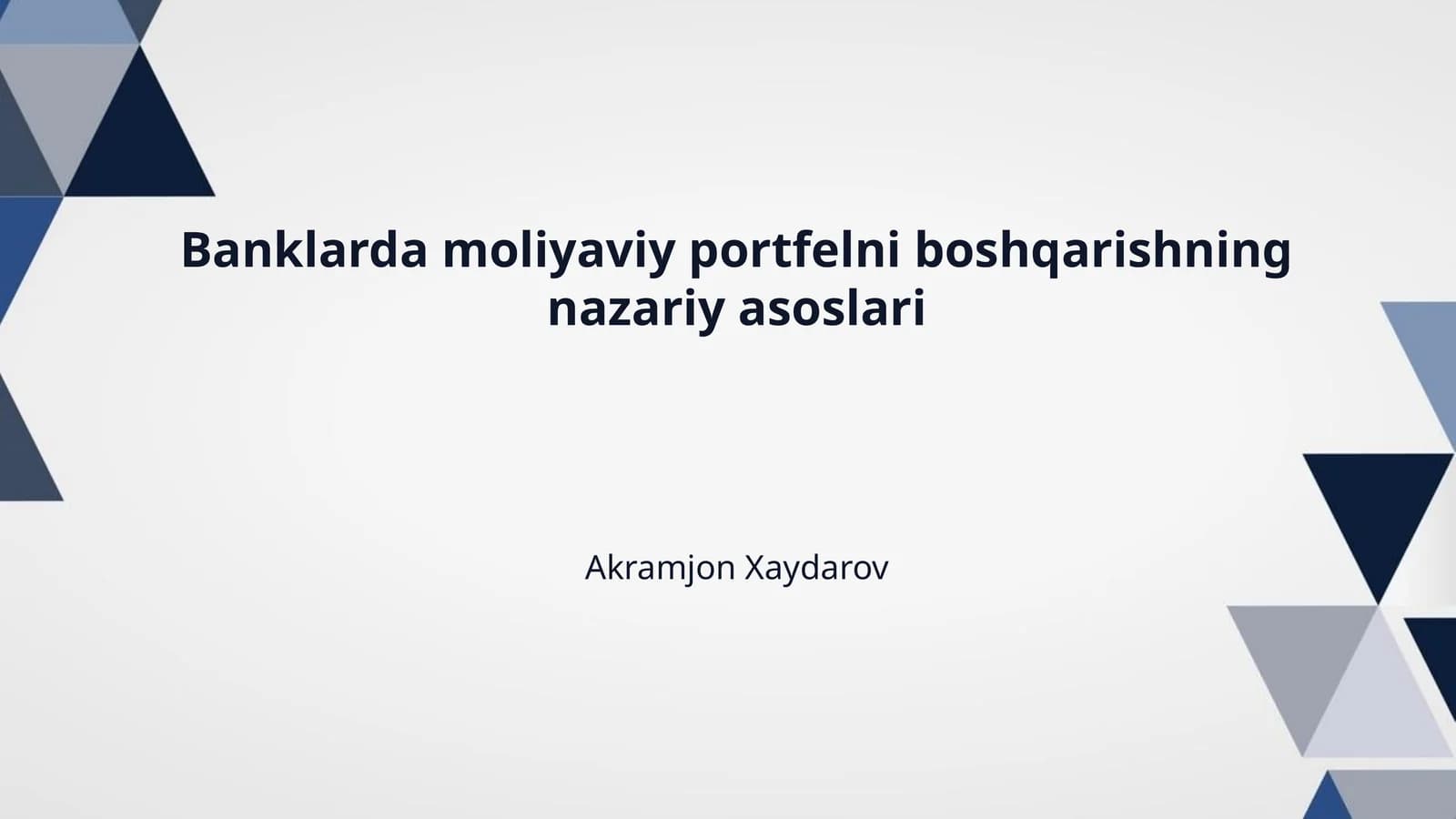 Banklarda moliyaviy portfelni boshqarishning nazariy asoslari