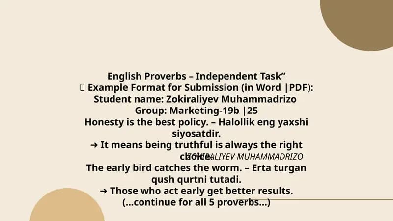 English Proverbs – Independent Task