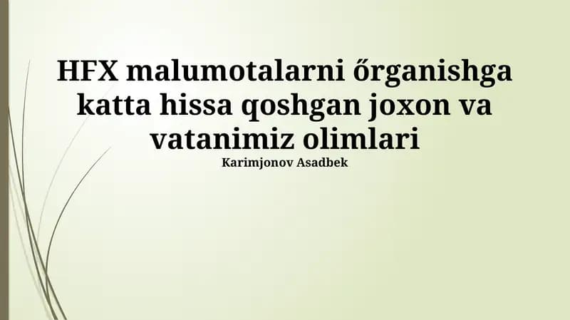 HFX Malumotalarni O'rganish