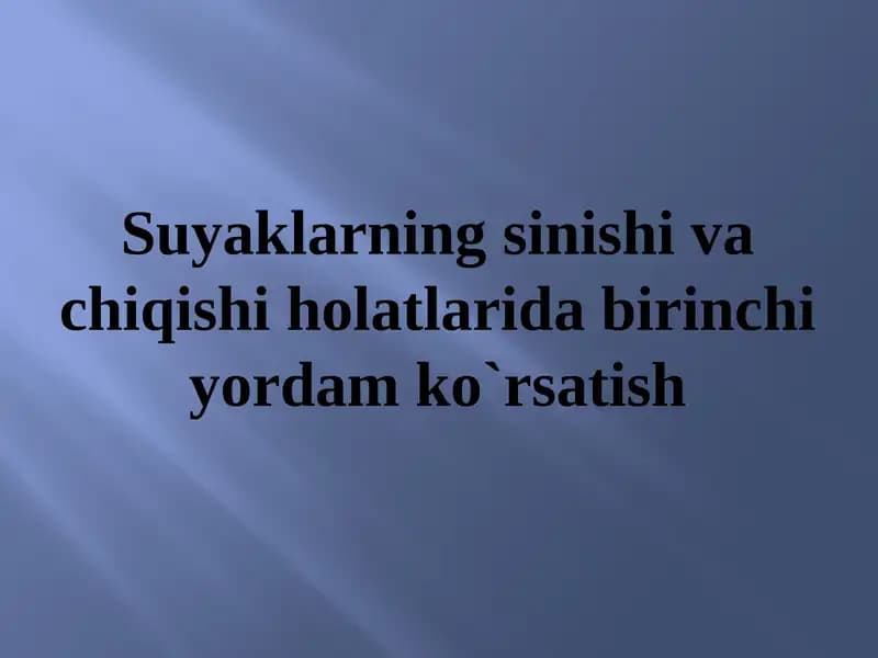 Suyaklarning sinishi va chiqishi holatlarida birinchi yordam ko`rsatish