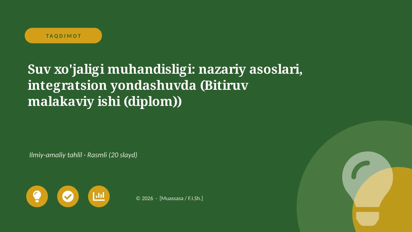 Suv xo'jaligi muhandisligi: nazariy asoslari, integratsion yondashuvda (Bitiruv malakaviy ishi (diplom))