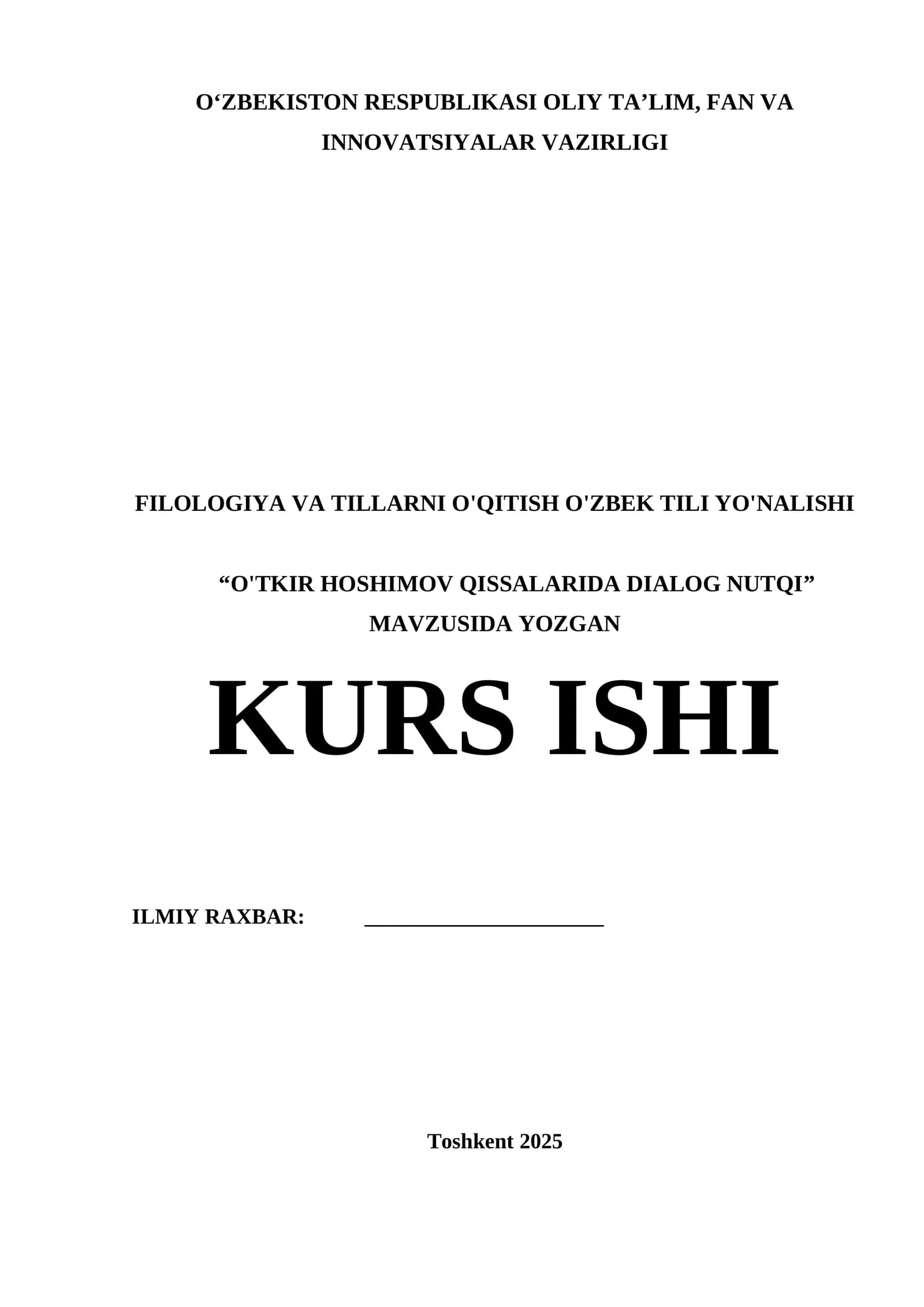 O‘TKIR HOSHIMOV QISSALARIDA DIALOG NUTQI