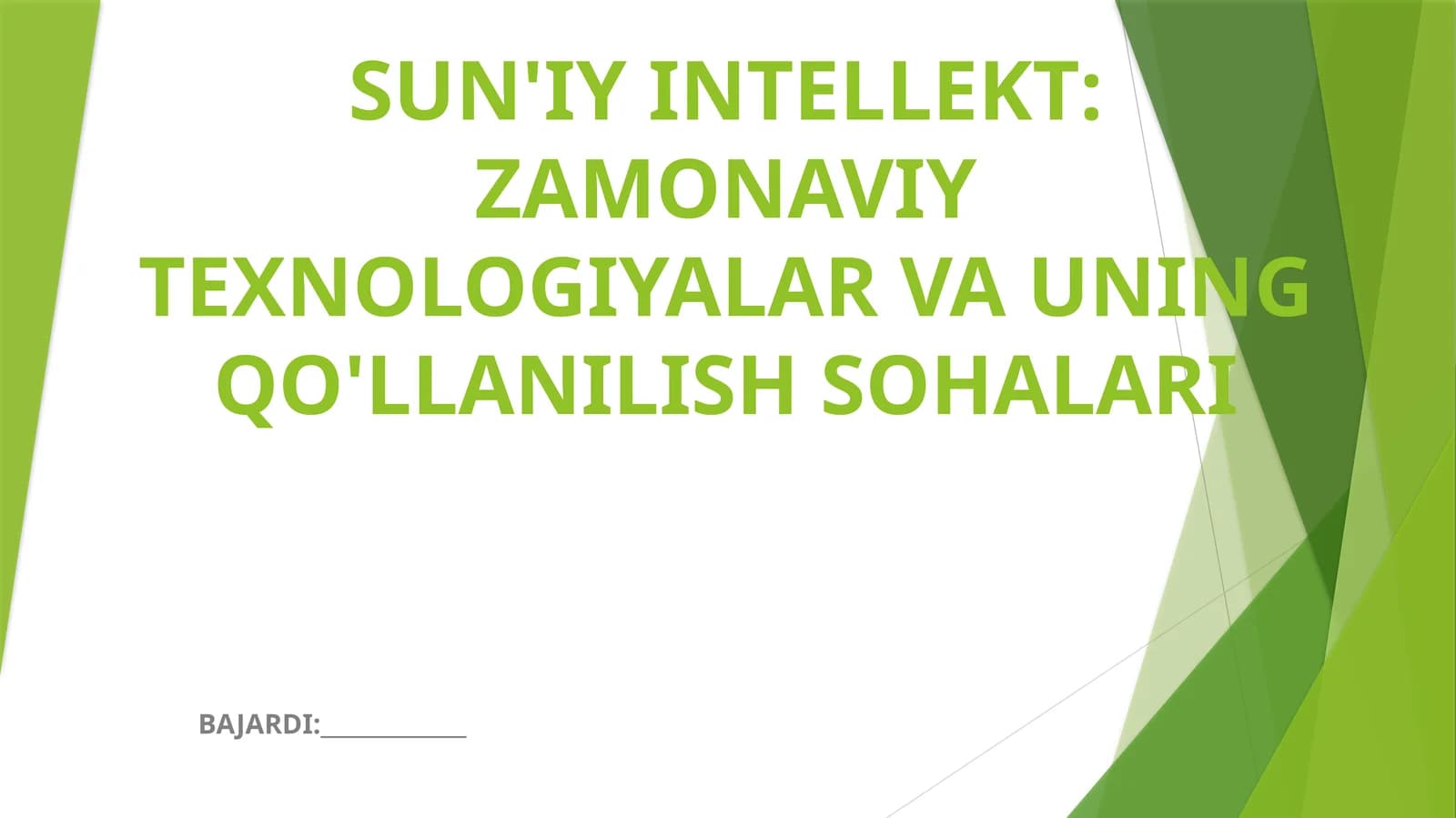 SUN'IY INTELLEKT: ZAMONAVIY TEXNOLOGIYALAR VA UNING QO'LLANILISH SOHALARI