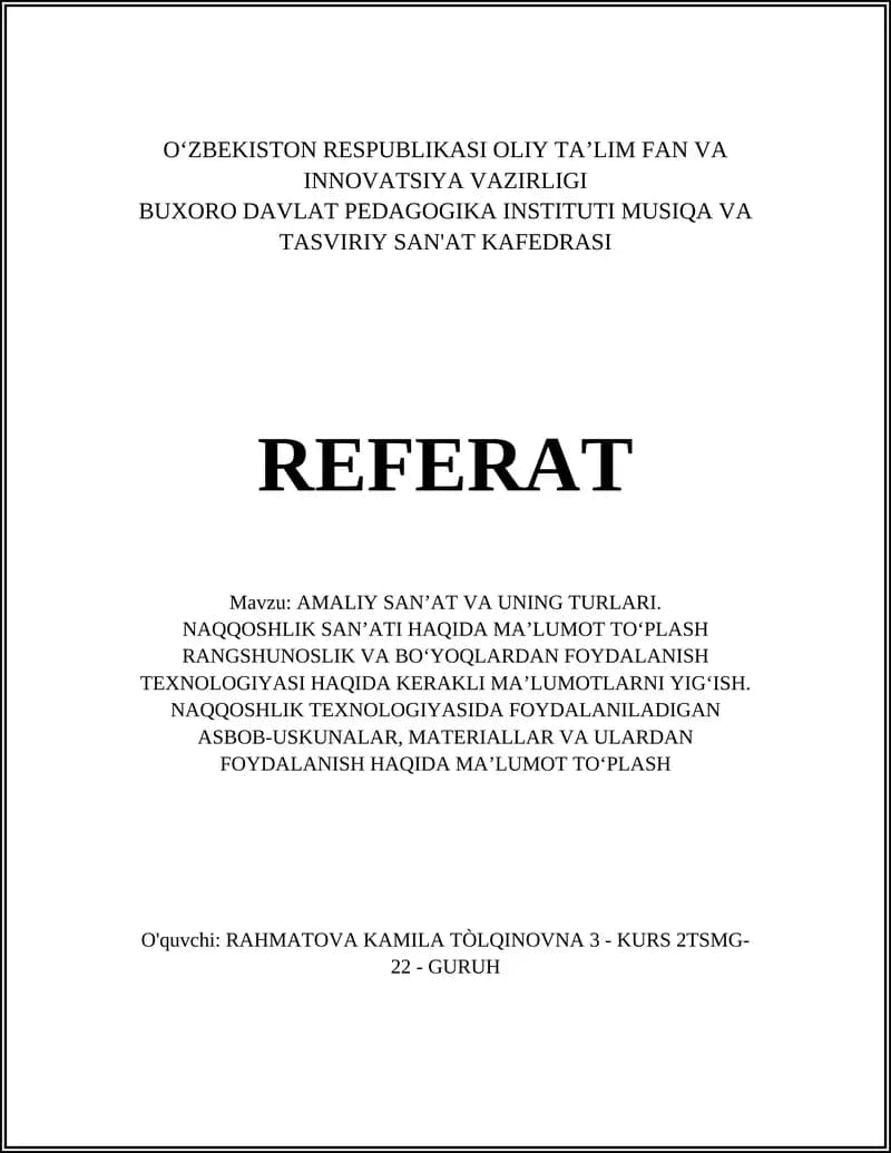 AMALIY SAN’AT VA UNING TURLARI