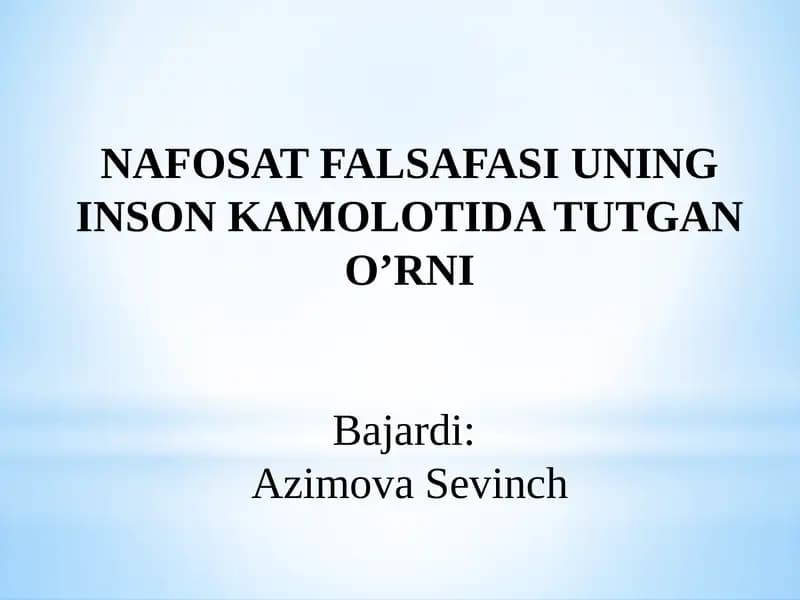 NAFOSAT FALSAFASI UNING INSON KAMOLOTIDA TUTGAN O’RNI