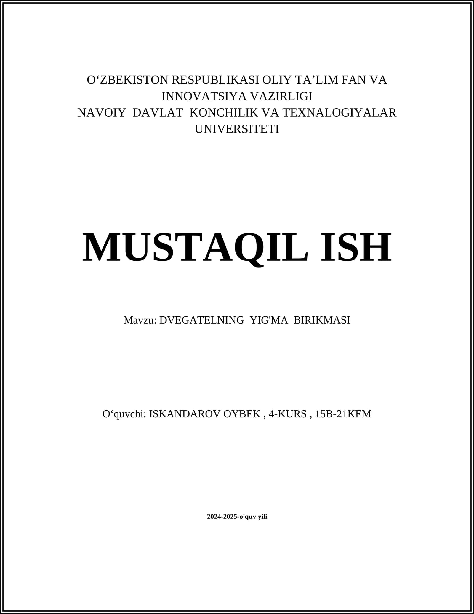 DVEGATELNING YIG'MA BIRIKMASI