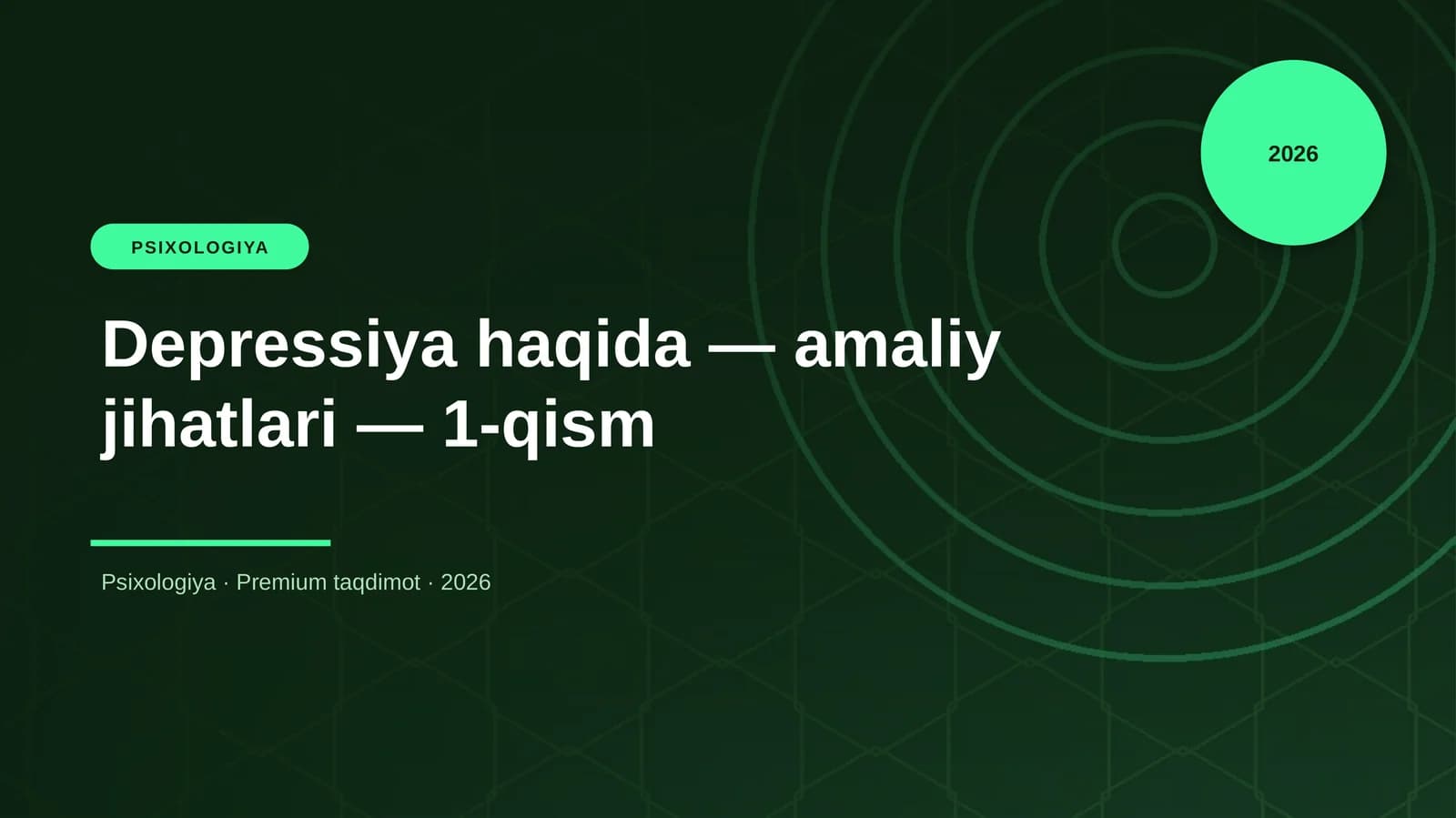 Depressiya haqida — amaliy jihatlari — 1-qism