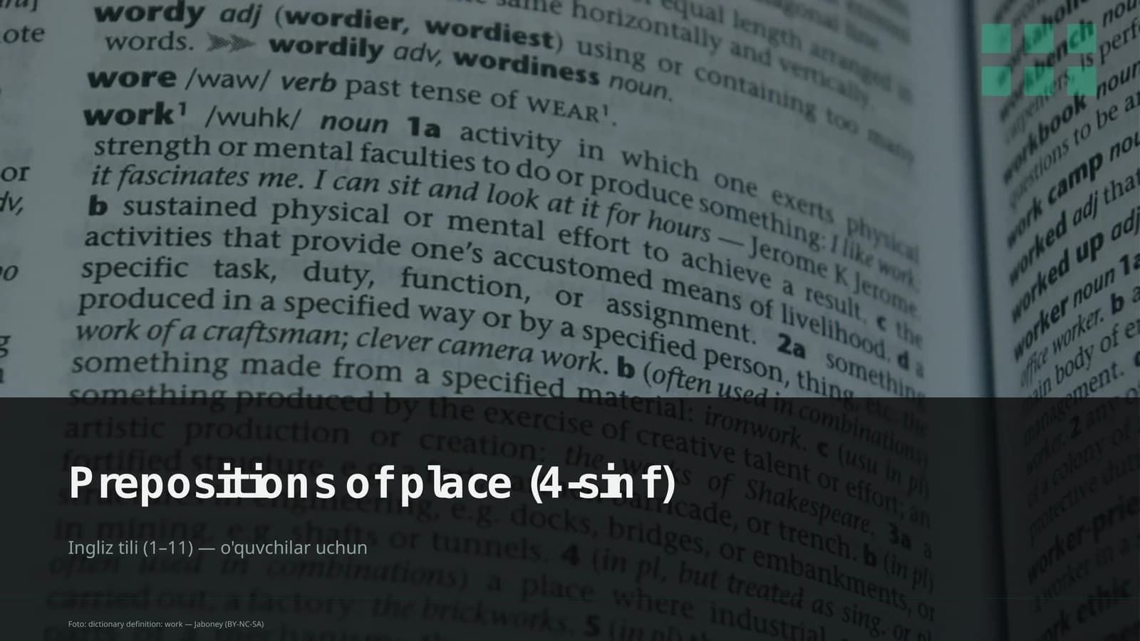 Prepositions of place (4-sinf)